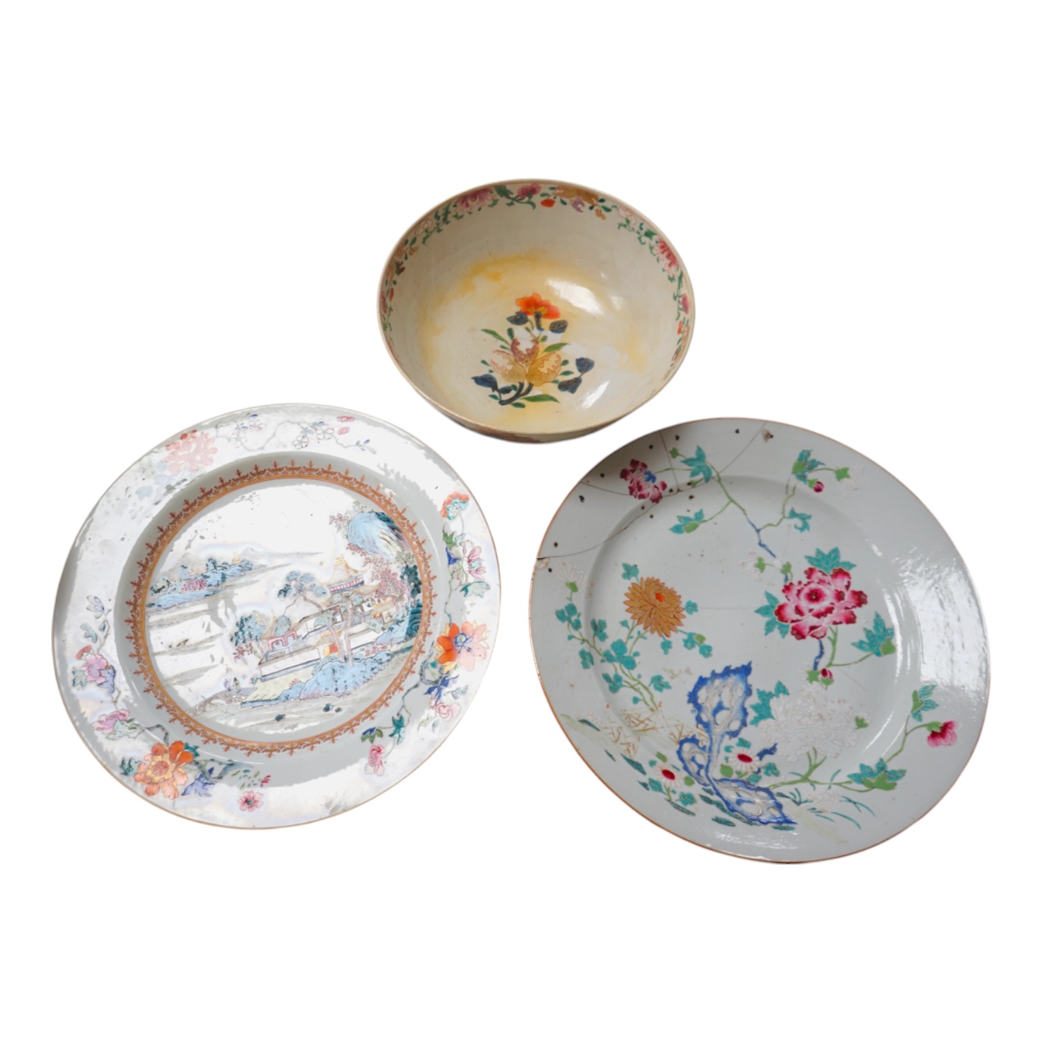 A Chinese famille rose ‘landscape’ dish, Qianlong